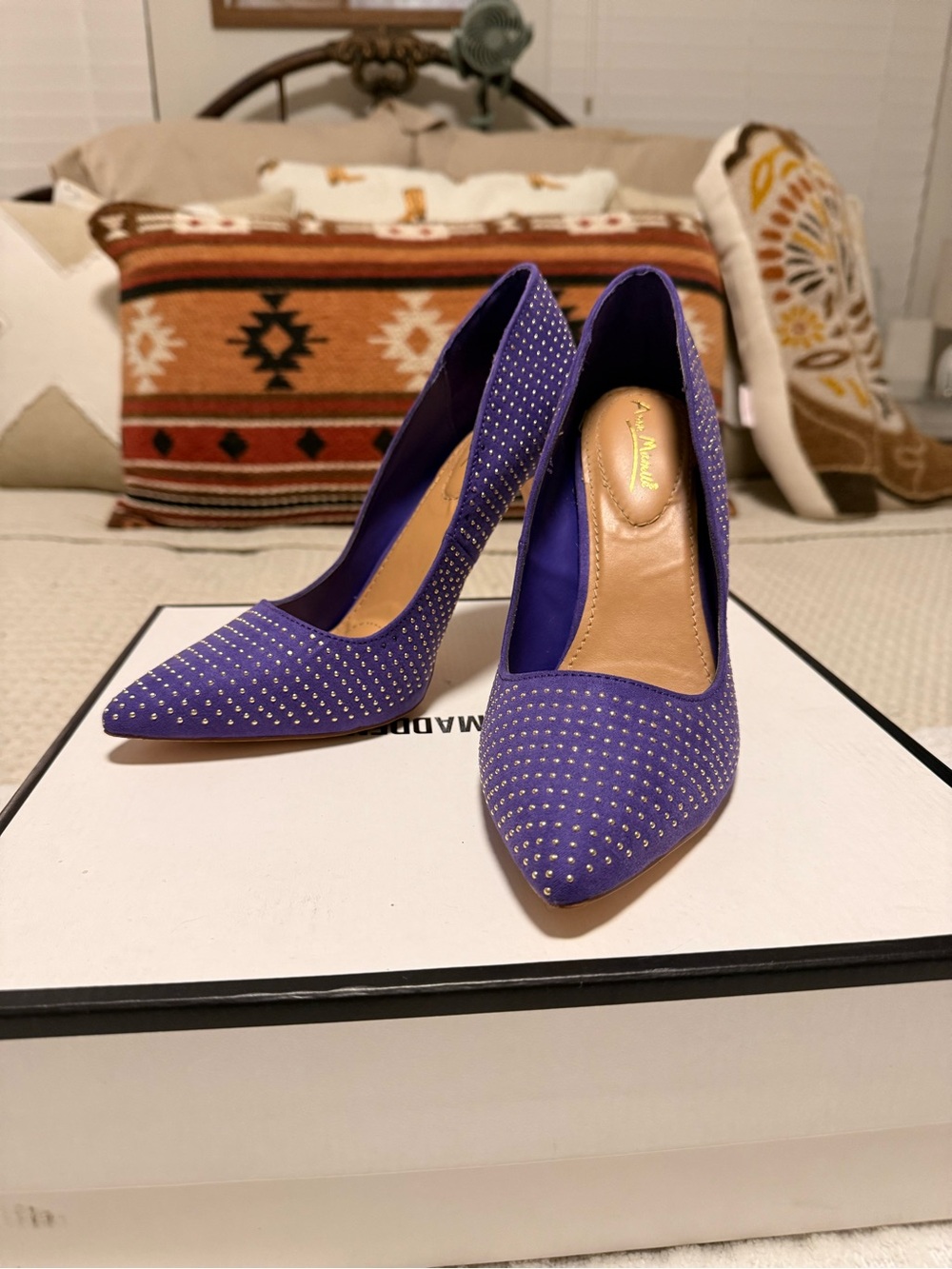 Purple Studded Pointed-Toe Pumps - Women's Dress Heels